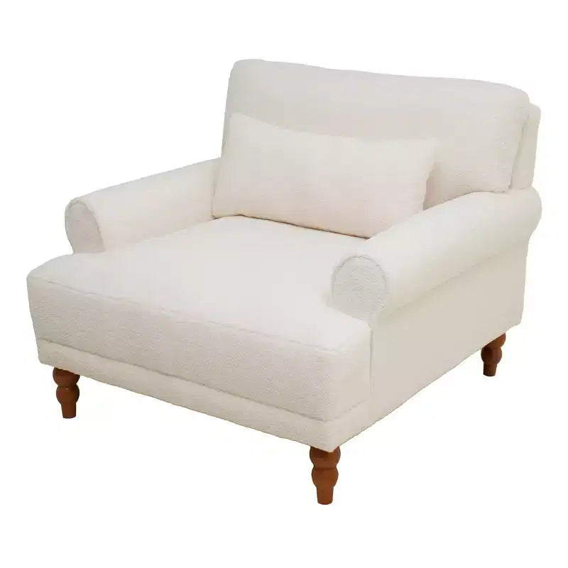 Poltrona ampia beige/verde/bianca con braccioli rotondi e cuscino lombare – 1 posto