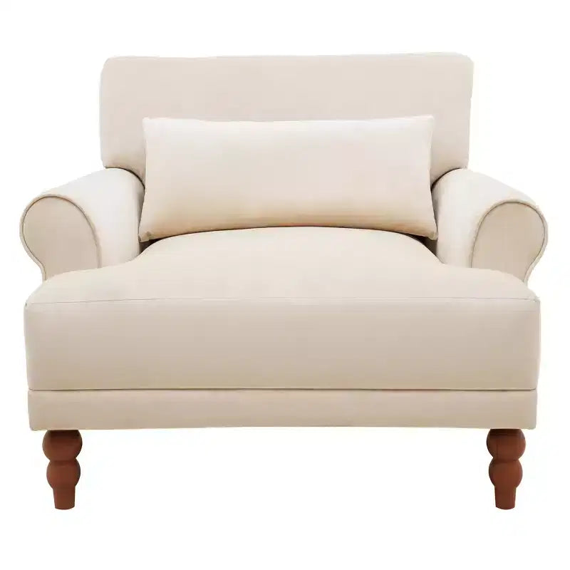 Poltrona ampia beige/verde/bianca con braccioli rotondi e cuscino lombare – 1 posto