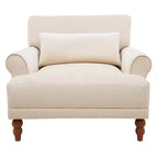 Poltrona ampia beige/verde/bianca con braccioli rotondi e cuscino lombare – 1 posto