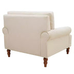 Poltrona ampia beige/verde/bianca con braccioli rotondi e cuscino lombare – 1 posto