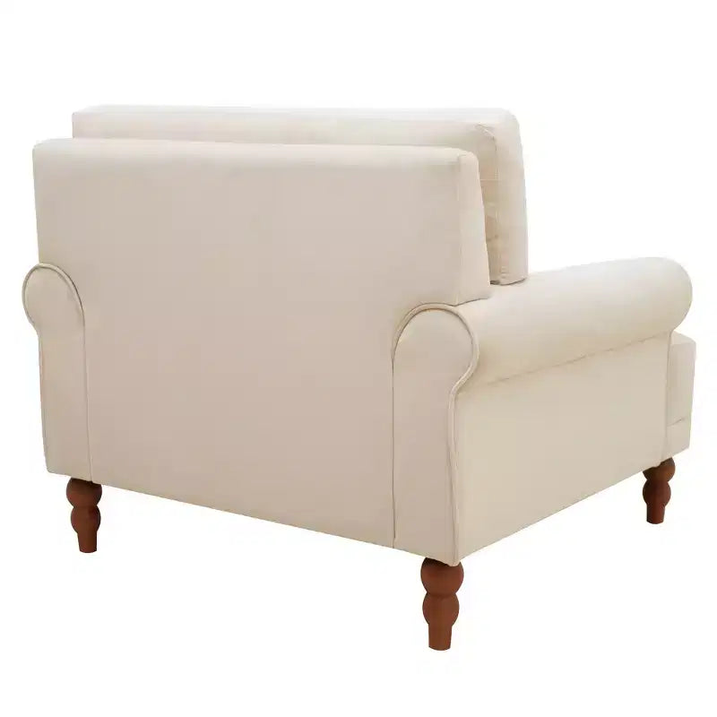 Poltrona ampia beige/verde/bianca con braccioli rotondi e cuscino lombare – 1 posto