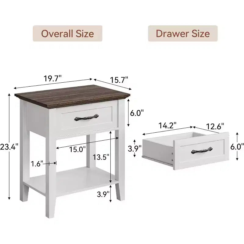 Comodino industriale grigio/bianco con cassetto e ripiano, 1 pezzo/2 pezzi