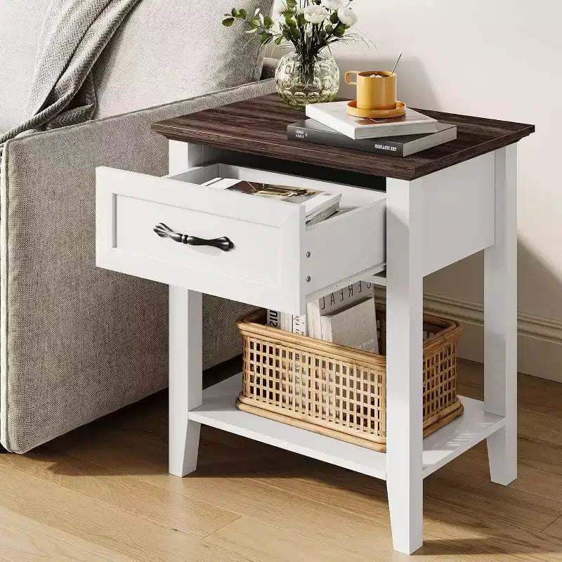 Comodino industriale grigio/bianco con cassetto e ripiano, 1 pezzo/2 pezzi