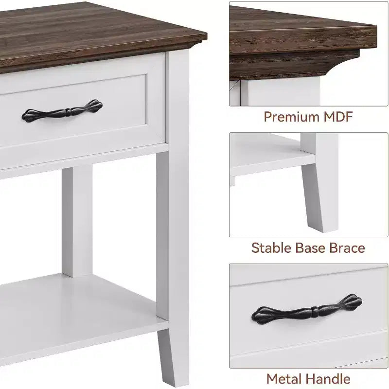 Comodino industriale grigio/bianco con cassetto e ripiano, 1 pezzo/2 pezzi