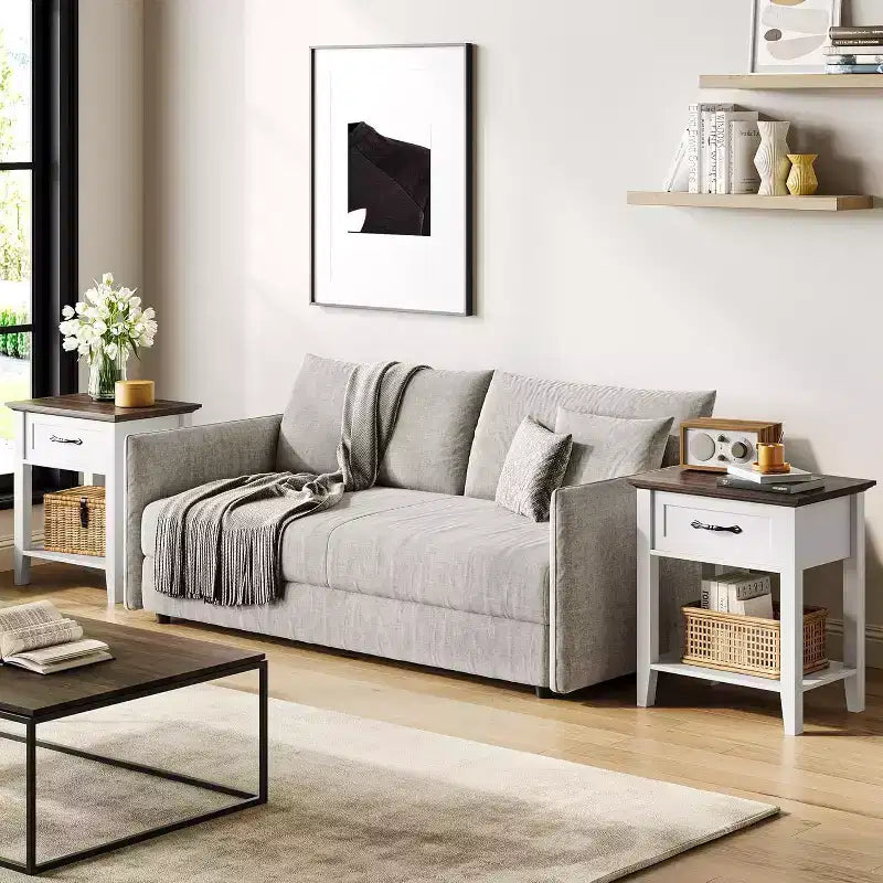 Comodino industriale grigio/bianco con cassetto e ripiano, 1 pezzo/2 pezzi