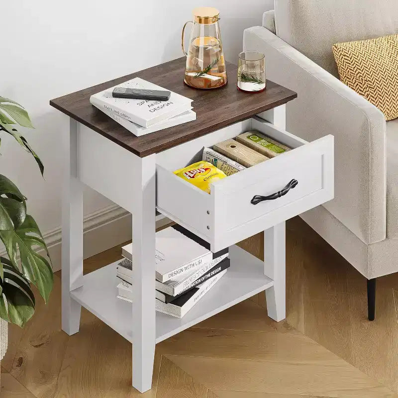 Comodino industriale grigio/bianco con cassetto e ripiano, 1 pezzo/2 pezzi