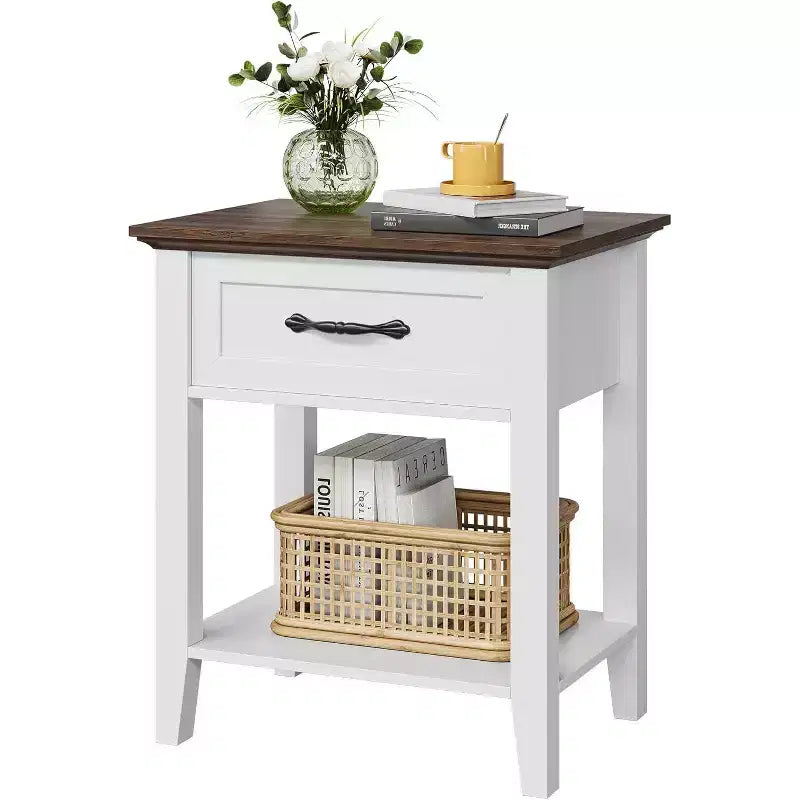Comodino industriale grigio/bianco con cassetto e ripiano, 1 pezzo/2 pezzi