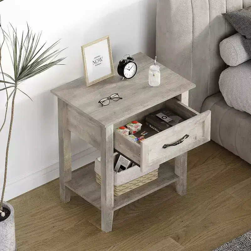Comodino industriale grigio/bianco con cassetto e ripiano, 1 pezzo/2 pezzi