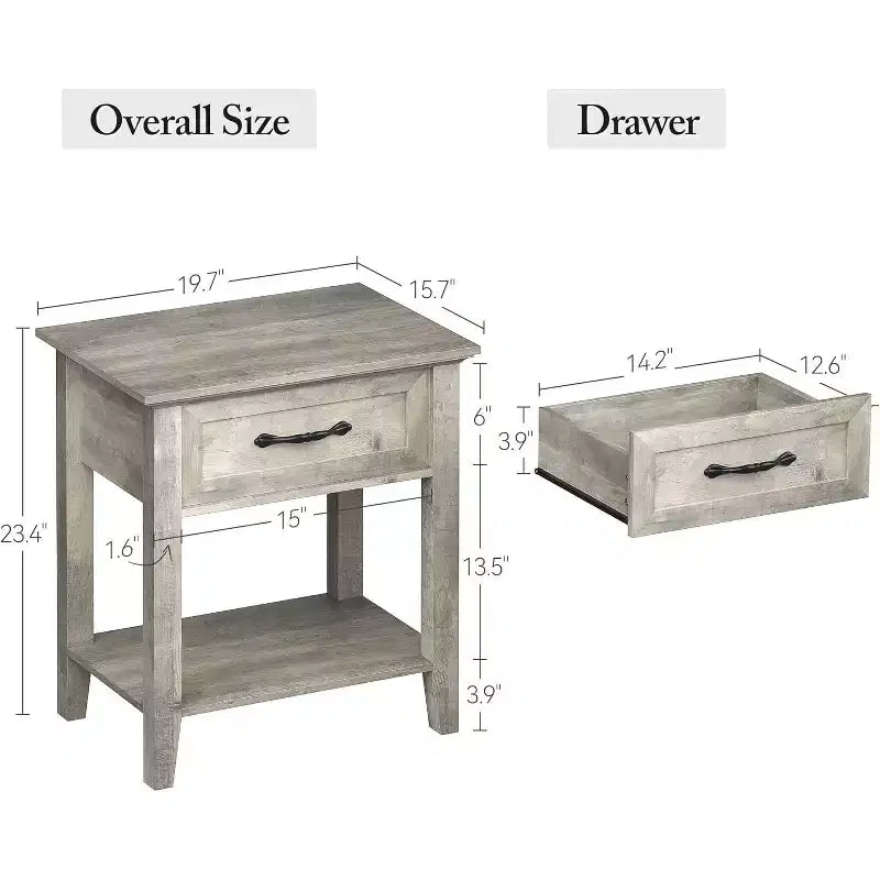 Comodino industriale grigio/bianco con cassetto e ripiano, 1 pezzo/2 pezzi