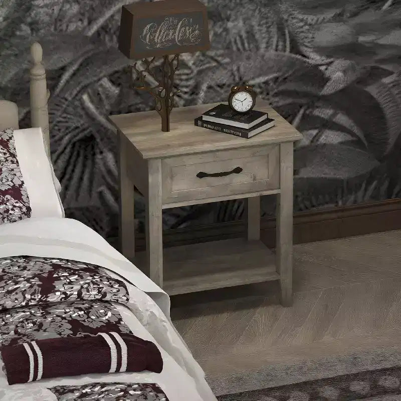 Comodino industriale grigio/bianco con cassetto e ripiano, 1 pezzo/2 pezzi