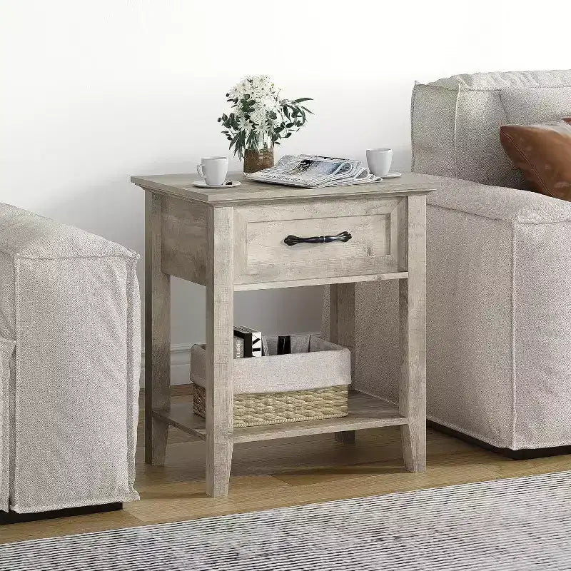 Comodino industriale grigio/bianco con cassetto e ripiano, 1 pezzo/2 pezzi
