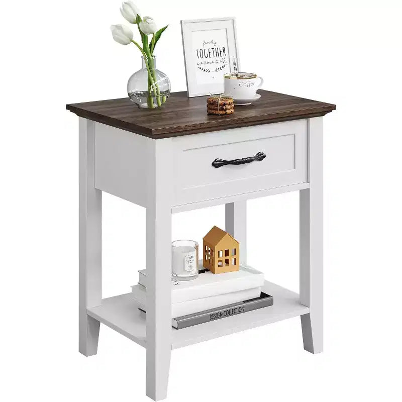 Comodino industriale grigio/bianco con cassetto e ripiano, 1 pezzo/2 pezzi