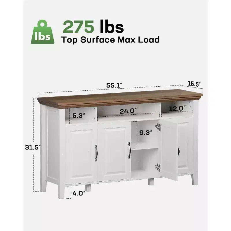 Madia/Credenza marrone a 4 ante, montaggio da 1 persona – 140 cm