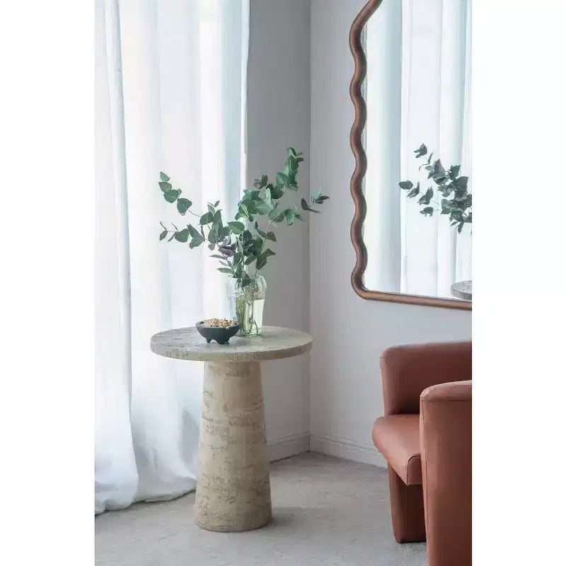 Tavolino esagonale beige e marrone, ferro e legno, montaggio 1 persona