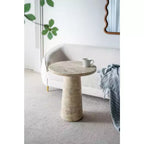 Tavolino esagonale beige e marrone, ferro e legno, montaggio 1 persona
