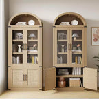 Marrone/Naturale/Nero/Bianco, Anta in Vetro, Libreria ad Arco a 6 Ripiani, Montaggio da 1 Persona