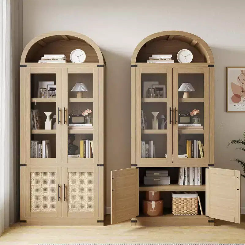 Marrone/Naturale/Nero/Bianco, Anta in Vetro, Libreria ad Arco a 6 Ripiani, Montaggio da 1 Persona