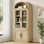 Marrone/Naturale/Nero/Bianco, Anta in Vetro, Libreria ad Arco a 6 Ripiani, Montaggio da 1 Persona