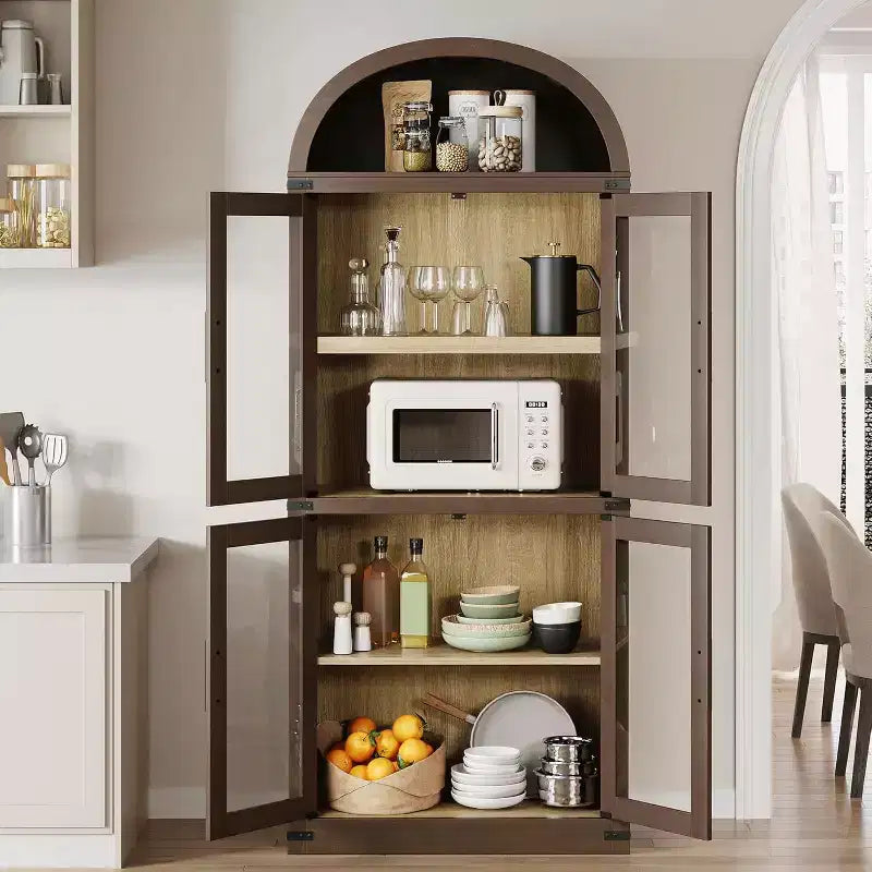 Marrone/Naturale/Nero/Bianco, Anta in Vetro, Libreria ad Arco a 6 Ripiani, Montaggio da 1 Persona