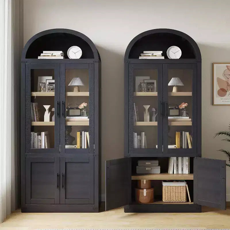 Marrone/Naturale/Nero/Bianco, Anta in Vetro, Libreria ad Arco a 6 Ripiani, Montaggio da 1 Persona