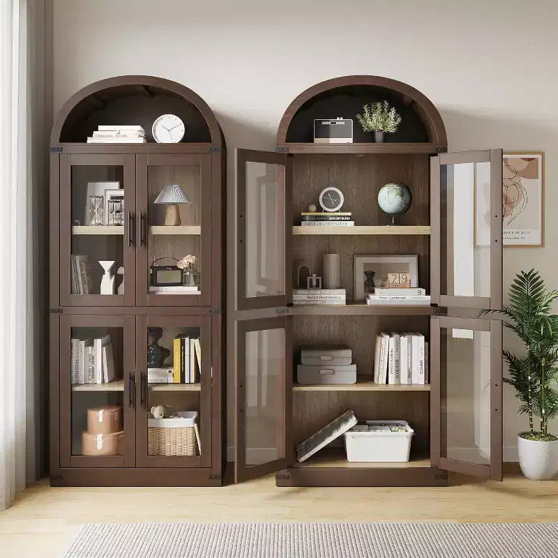 Marrone/Naturale/Nero/Bianco, Anta in Vetro, Libreria ad Arco a 6 Ripiani, Montaggio da 1 Persona