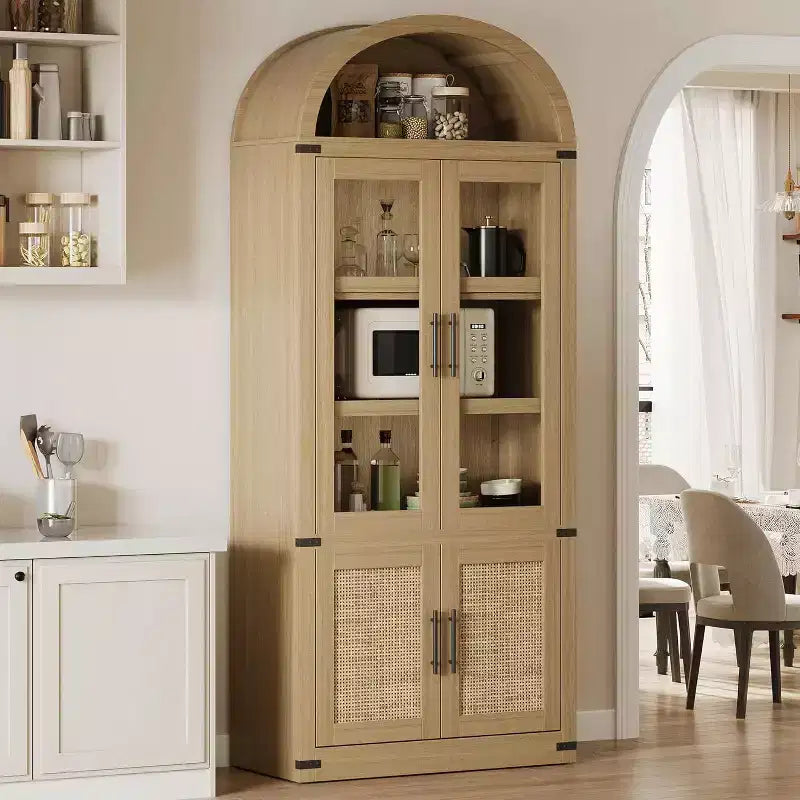 Marrone/Naturale/Nero/Bianco, Anta in Vetro, Libreria ad Arco a 6 Ripiani, Montaggio da 1 Persona