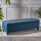 Panca Pouf Contenitore Trapuntata Blu Navy, 1 Posto, Gambe in Legno
