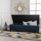 Panca Pouf Contenitore Trapuntata Blu Navy, 1 Posto, Gambe in Legno