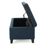 Panca Pouf Contenitore Trapuntata Blu Navy, 1 Posto, Gambe in Legno