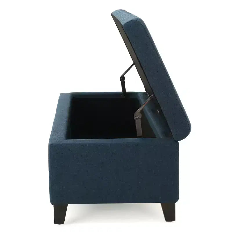 Panca Pouf Contenitore Trapuntata Blu Navy, 1 Posto, Gambe in Legno