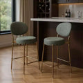 Sgabello da bar con schienale basso in similpelle verde e oro, set da 2