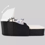 Lettino da Sole per Esterni in Rattan Sintetico Doppio Beige/Blu con Baldacchino Regolabile – 2 Posti