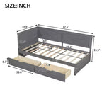 Divano letto singolo grigio con 2 cassetti e sponda rustica, 1 posto