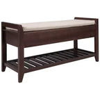 Panca portascarpe in legno massello espresso con cuscino – 2 cassetti, ripiano a griglia, 1 persona