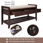Panca portascarpe in legno massello espresso con cuscino – 2 cassetti, ripiano a griglia, 1 persona