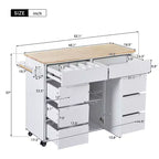 Carrello isola da cucina bianco su rotelle con 8 cassetti, 5 ruote – 1 persona