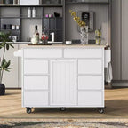 Carrello isola da cucina bianco su rotelle con 8 cassetti, 5 ruote – 1 persona
