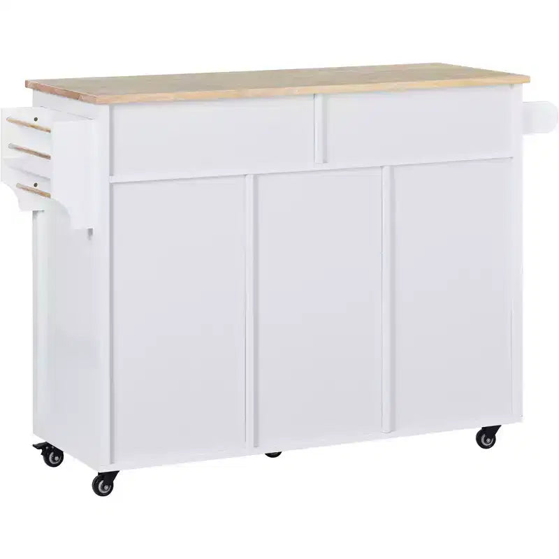 Carrello isola da cucina bianco su rotelle con 8 cassetti, 5 ruote – 1 persona