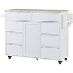 Carrello isola da cucina bianco su rotelle con 8 cassetti, 5 ruote – 1 persona