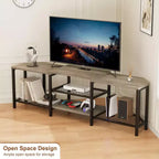 Mobile TV LED Marrone/Grigio con Prese di Corrente, Ripiani Aperti, Adatto fino a 75"