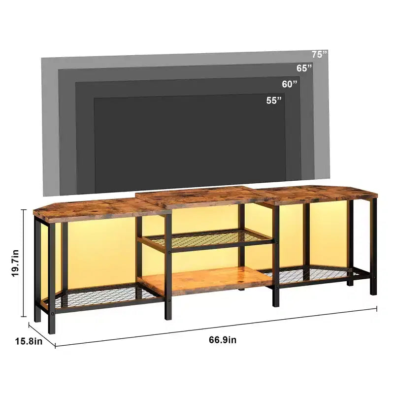 Mobile TV LED Marrone/Grigio con Prese di Corrente, Ripiani Aperti, Adatto fino a 75"