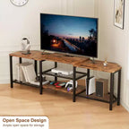 Mobile TV LED Marrone/Grigio con Prese di Corrente, Ripiani Aperti, Adatto fino a 75"