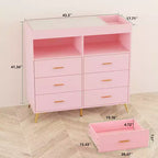 Comò a 6 cassetti con fasciatoio e ripiani aperti (nero / rosa / bianco), montaggio per 1 persona