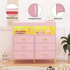 Comò a 6 cassetti con fasciatoio e ripiani aperti (nero / rosa / bianco), montaggio per 1 persona