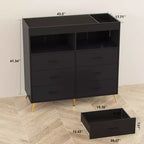 Comò a 6 cassetti con fasciatoio e ripiani aperti (nero / rosa / bianco), montaggio per 1 persona