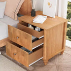 Comodini Scanalati Beige / Naturale / Noce Set da 2 con Cassetti Contenitori