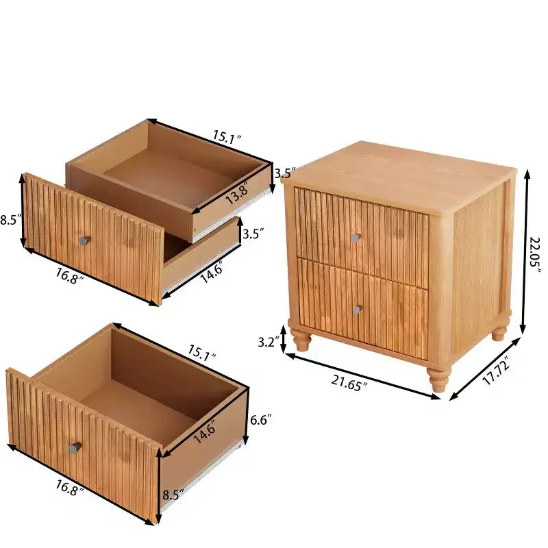 Comodini Scanalati Beige / Naturale / Noce Set da 2 con Cassetti Contenitori