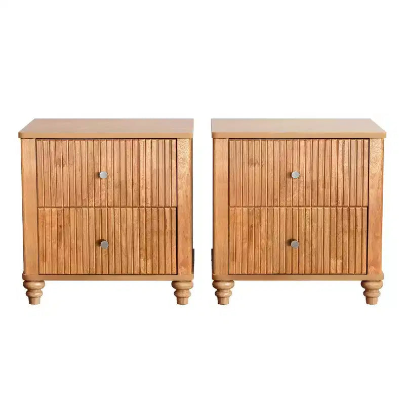Comodini Scanalati Beige / Naturale / Noce Set da 2 con Cassetti Contenitori