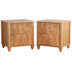 Comodini Scanalati Beige / Naturale / Noce Set da 2 con Cassetti Contenitori