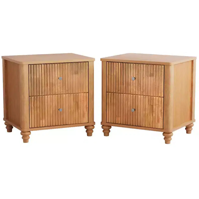 Comodini Scanalati Beige / Naturale / Noce Set da 2 con Cassetti Contenitori